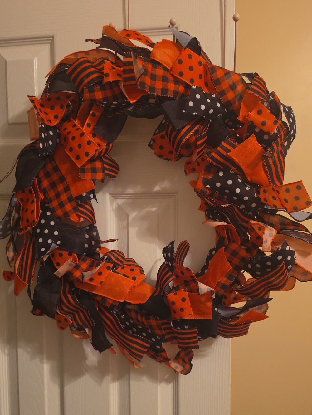 Festive Orange & Black Halloween Color Ribbon Wreath - Home Holiday Decor
